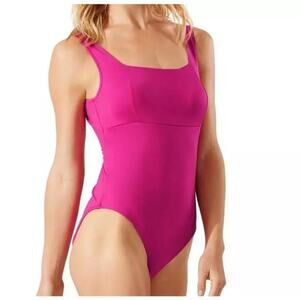 Tommy Bahama Palm Modern Square Neck One Piece Swimsuit Magenta Jewel SZ 16 NWT